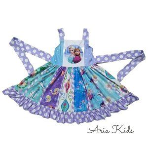 Girls Frozen Elsa Anna Twirl Sleeveless Birthday Dress